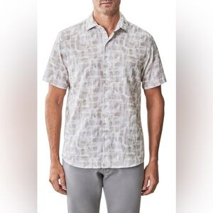 Robert Barakett Steinway Short Sleeve Cotton & Linen Button-Up Shirt Size XL
